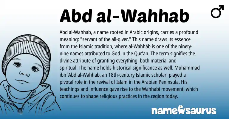 Infographic about Abd al-Wahhab name meaning, Abd al-Wahhab is a name from Arabic origin(s).